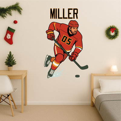 Custom Hockey Wall Stickers – Vinyl Peel & Stick Sports Sticker, Hockey Decor For Bedroom And Game Room Interiors - Good For Christmas Gift