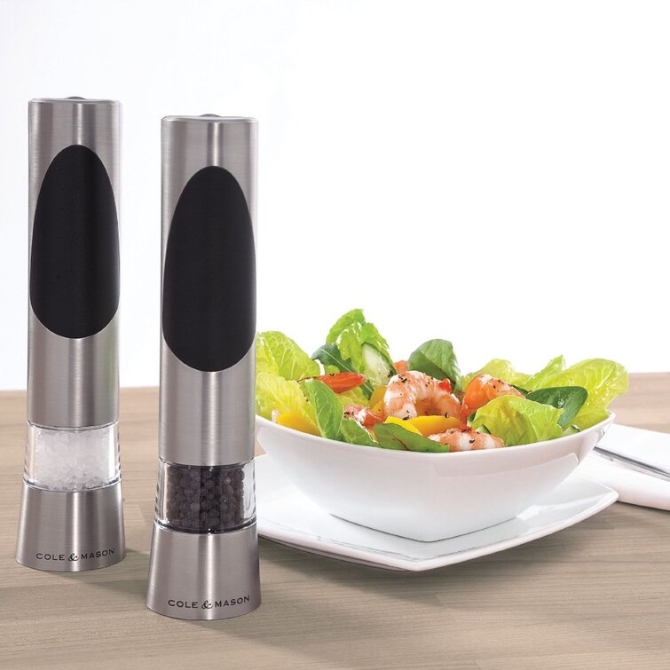 Cole & Mason H90180P Richmond Salt and Pepper Mills, Electronic,  Chrome/Acrylic, 215 mm, Gift Set, Includes 2 x Electric Salt and Pepper  Grinders