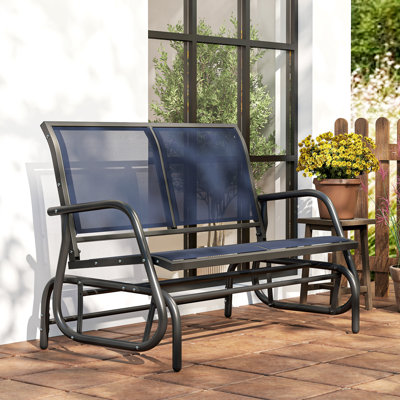 2-Person Outdoor Glider Bench, Patio Double Swing Rocking Chair Loveseat With  Steel Frame, Dark Blue