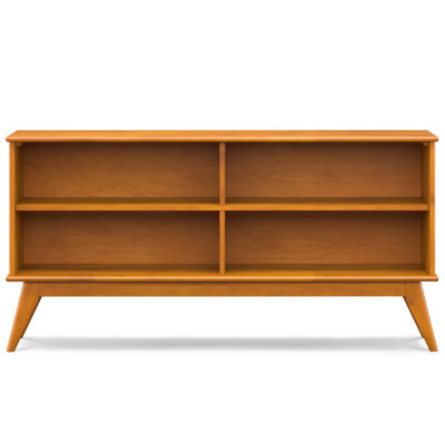 Draper 64"W Solid Hardwood 4 Shelf Mid-Century Modern Low Bookcase with Tapered Legs
