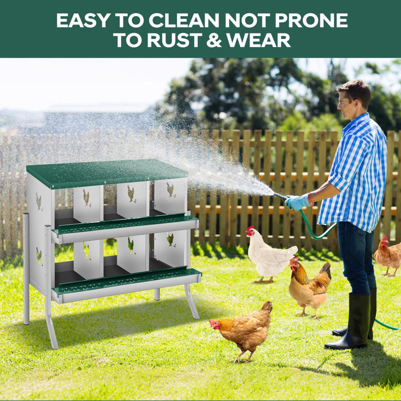 6 Compartment Chicken Nesting Box, Chicken Laying Boxes to Protect Eggs, Easy to Clean & Install, Green