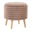 Ensemble de pouf de rangement contemporain en fausse fourrure crème et bois naturel-1316353834
