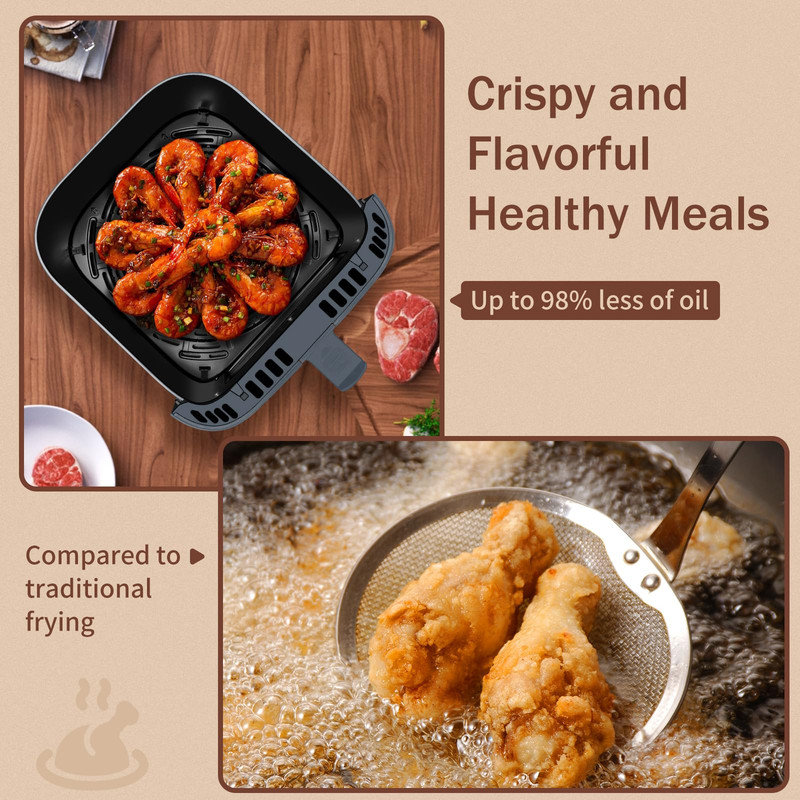 Air Fryer with Colour LCD Display Touchscreen with Cooking Window,Broil,Roast,Dehydrate,Bake,Black, Grey
