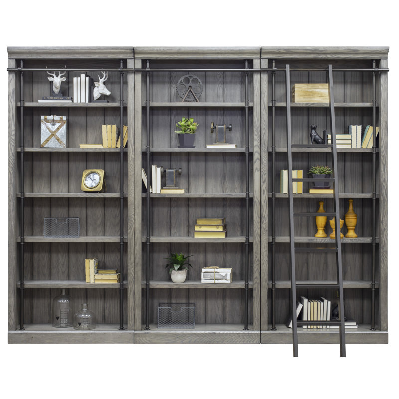 Sawyers Bookcase, Gray Weathered Oak, 3 Bookcases/1 Ladder