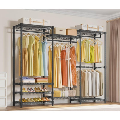 VIPEK V5 Heavy Duty Portable Wardrobe, Freestanding Closet Rack with 4 Rods & 8 Adjustable Shelves, 890lb Load Capacity, Black