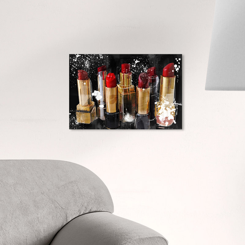 Rouge à lèvres, maquillage, impression sur toile, H 36 po x l 54 po, Toile tendue