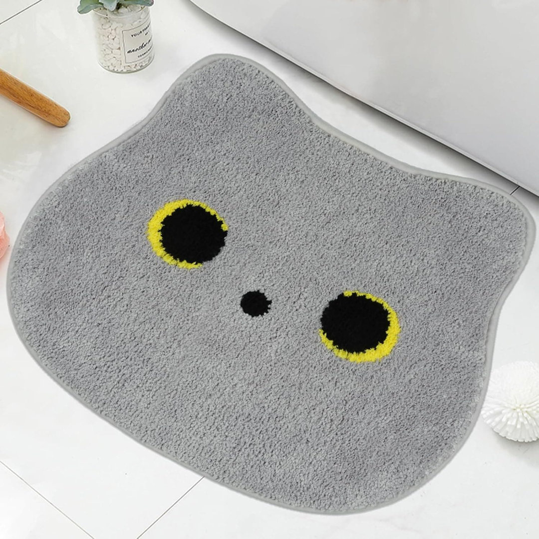 Grey Cat Bath Mat - 20x22" | Soft, Absorbent & Non-Slip | Cute Decor for Bathroom/Living Room/Bedroom/Kitchen
