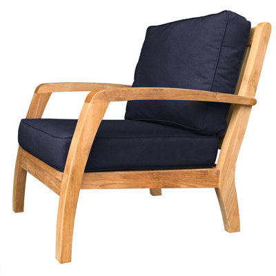 Chaise de patio en teck avec coussins Sunbrella Ortega