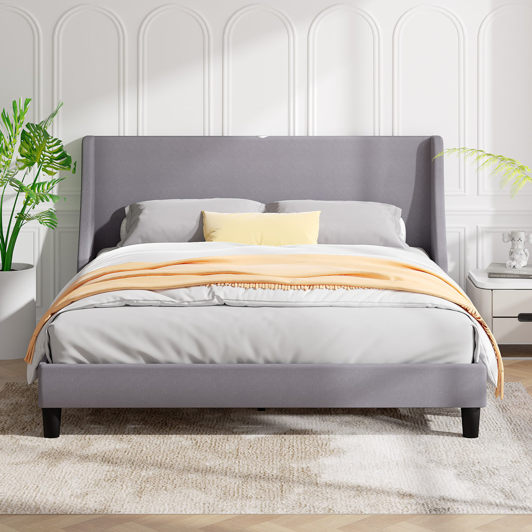 Kempst Upholstered Platform Bed with USB Ports Bed with Wingback Headboard No Box Spring Needed Trent Austin Design® 