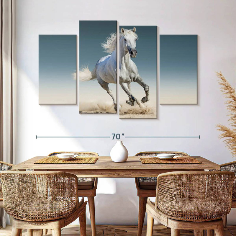 Cheval blanc coureur, H 42 po x l 68 po
