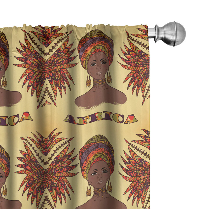 African Semi-Sheer Rod Pocket Curtain Panels, 28" x 95"