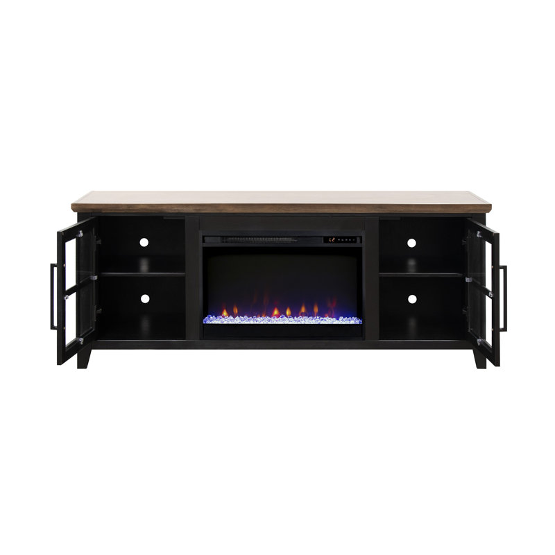 Meuble télé avec foyer 66 pouces Providence, 26"H x 66"L x 17"W, Noir