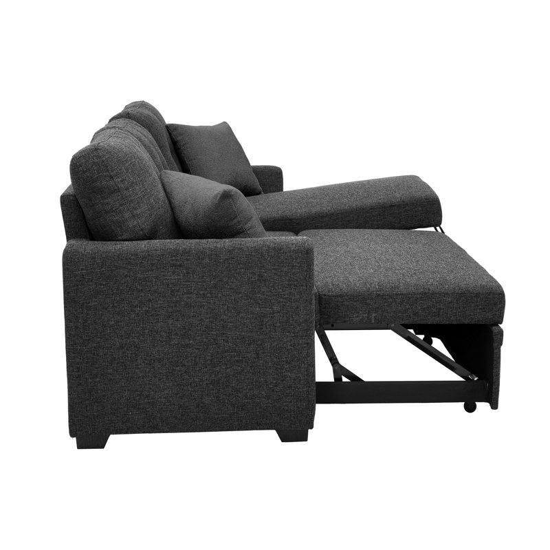 Canapé modulaire en lin gris anthracite de 76,5 po avec lit escamotable, méridienne réversible et rangement, détails, fermeté moyenne, savoir-faire facile à installer, installation facile