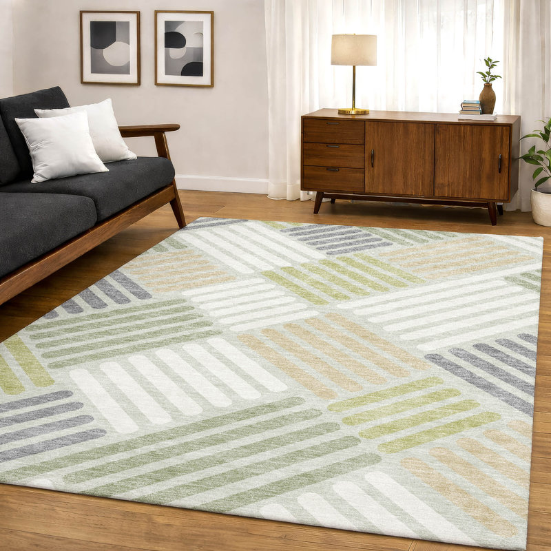 Premium Machine Washable Mayfield AMF2339 Geometric Rug, Aloe, 3' x 5'