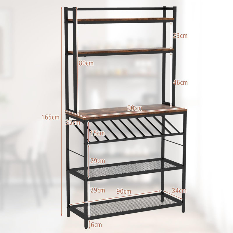 Blanken 90cm Metal Standard Baker's Rack with Microwave Compatibility with Wine Bottle Storage