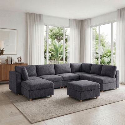 Canapé modulaire modulaire, canapé convertible avec rangement, ensemble de canapé pliant multifonctionnel en tissu, canapé 8 places