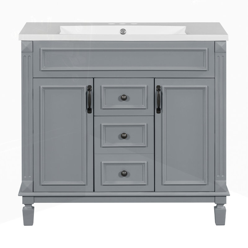 Meuble-lavabo de salle de bain moderne avec lavabo supérieur et 2 tiroirs, Gris