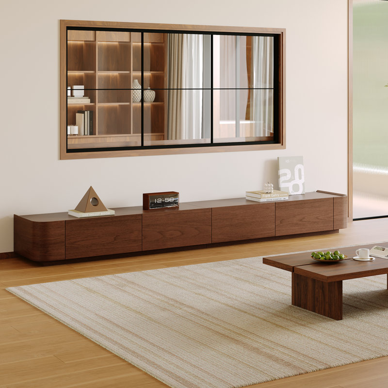 Meuble télé Mid-Century 94,5 po, 4 tiroirs, console média Ayrah, H 11,4 po x L 94,5 po x l 15,7 po, Brown