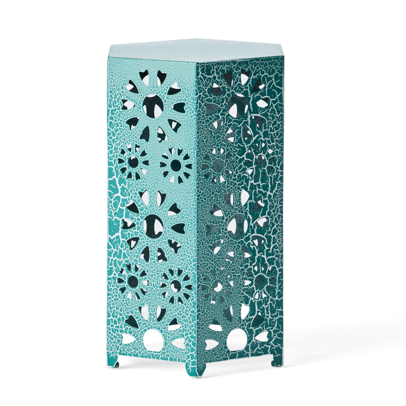 14" Side Table In Teal Iron - Lightweight Design For Patio, Drink & Snack Cut Out And Stand, Teal