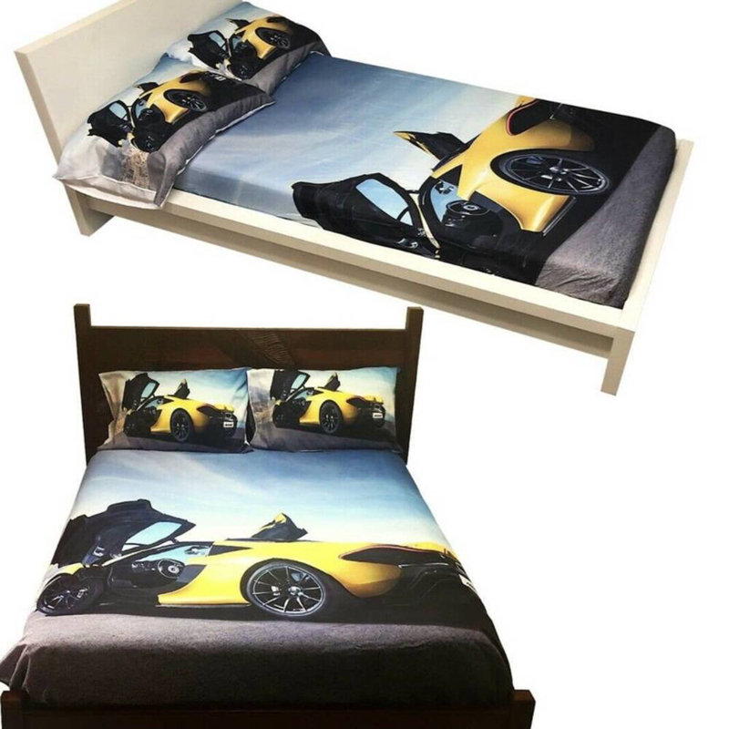 Car printed twin bedsheet set 4 pc