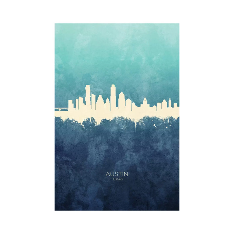 Austin Texas Skyline Navy Cyan by Michael Tompsett - Wrapped Canvas Gallery-Wrapped Canvas Giclée, 30.48 cm H x 45.72 cm W
