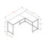 Bureau d'ordinateur d'angle moderne Siskal avec pieds en métal et finition brune, H 29,89 po x l 57,96 po x P 43,77 po