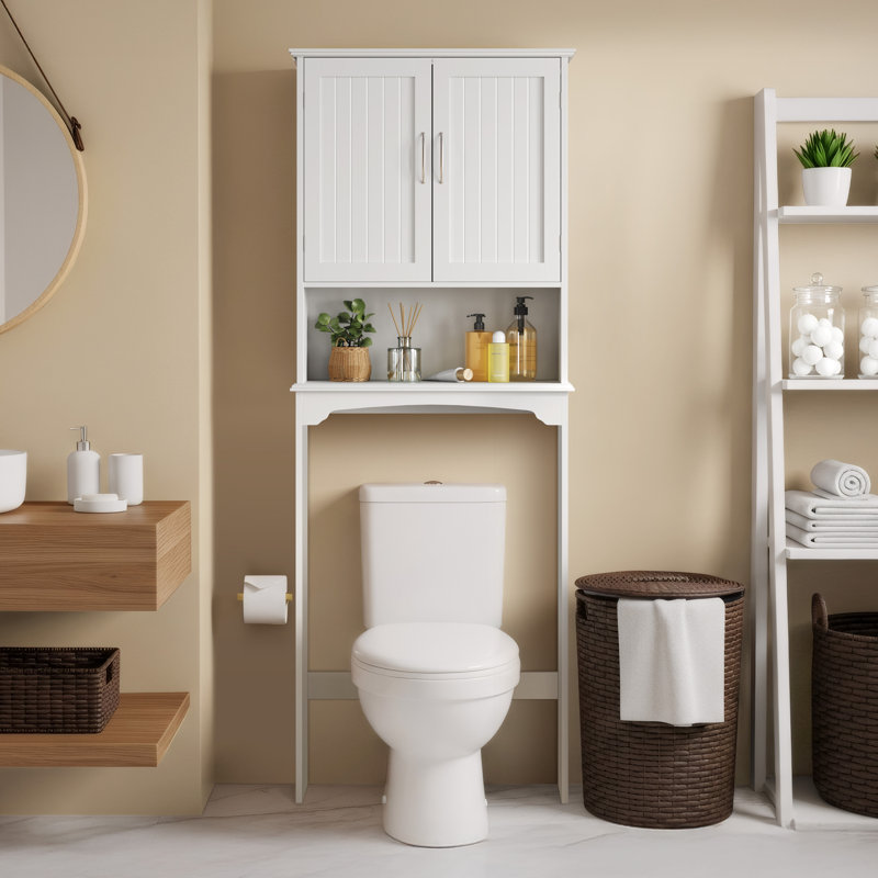 Rangement au-dessus de la toilette avec armoires supérieures et tablettes ouvertes Dharmraj, Blanc