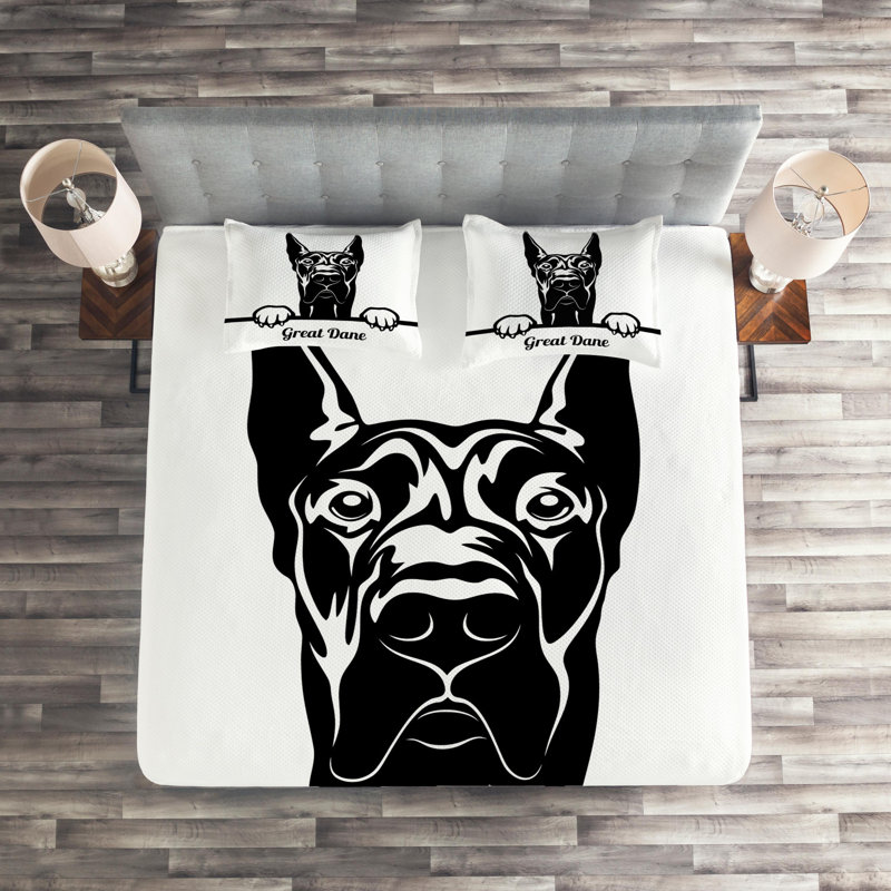 Dog Polyester Coverlet, King Bedspread + 2 Shams