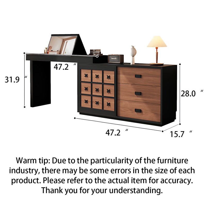 Commode de coiffeuse deux tons avec miroir rabattable