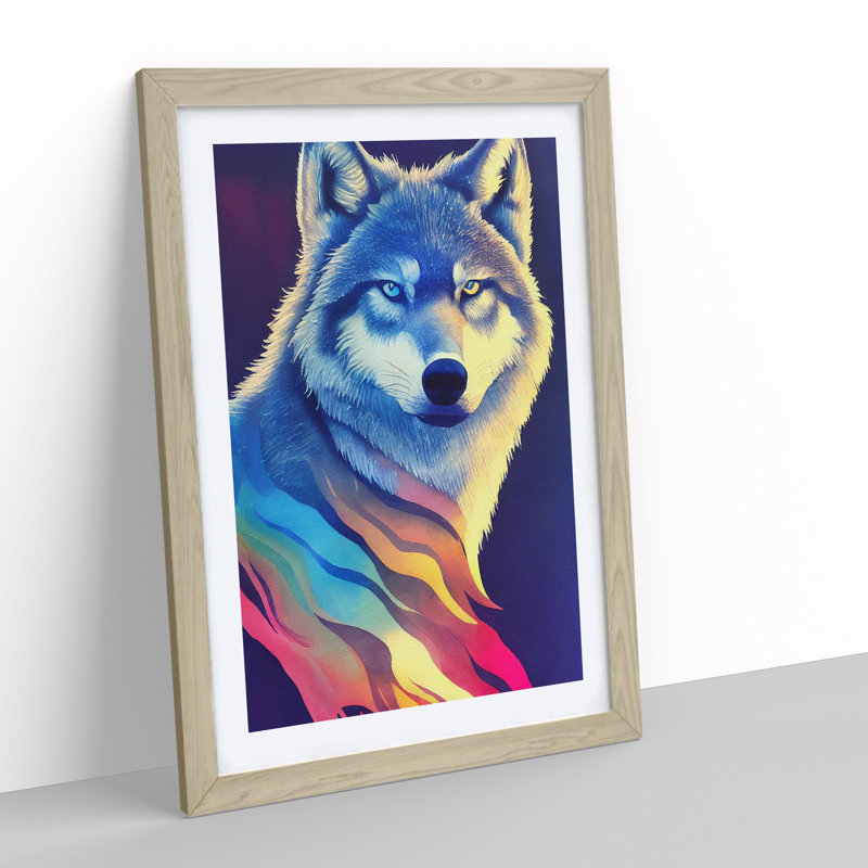 Wolf in Colour No.2 - Wall Art, 34cm H x 25cm W, Oak Framed