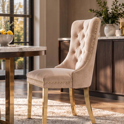 Chaise de salle à manger moderne en velours avec dossier capitonné et garniture cloutée (lot de 4)