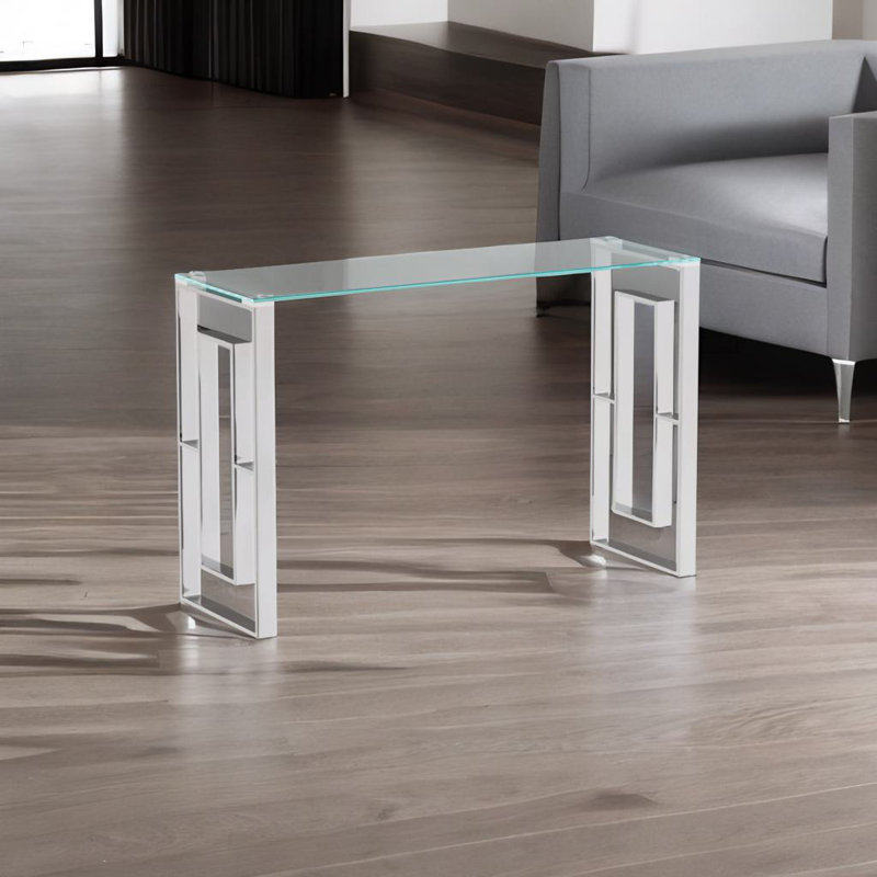 Console en acier inoxydable et verre, Ivoire ivoire