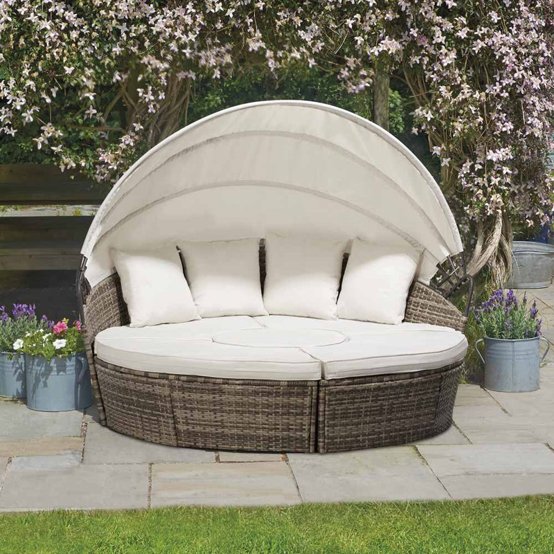Tuveson 180cm Wide Wicker Patio Daybed with Cushions, Tonal Grey