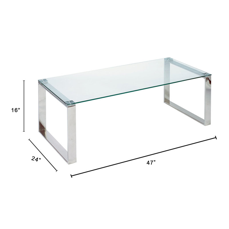Mihran Glass Top Single Coffee Table, Silver, 16" H x 39" W x 18" D