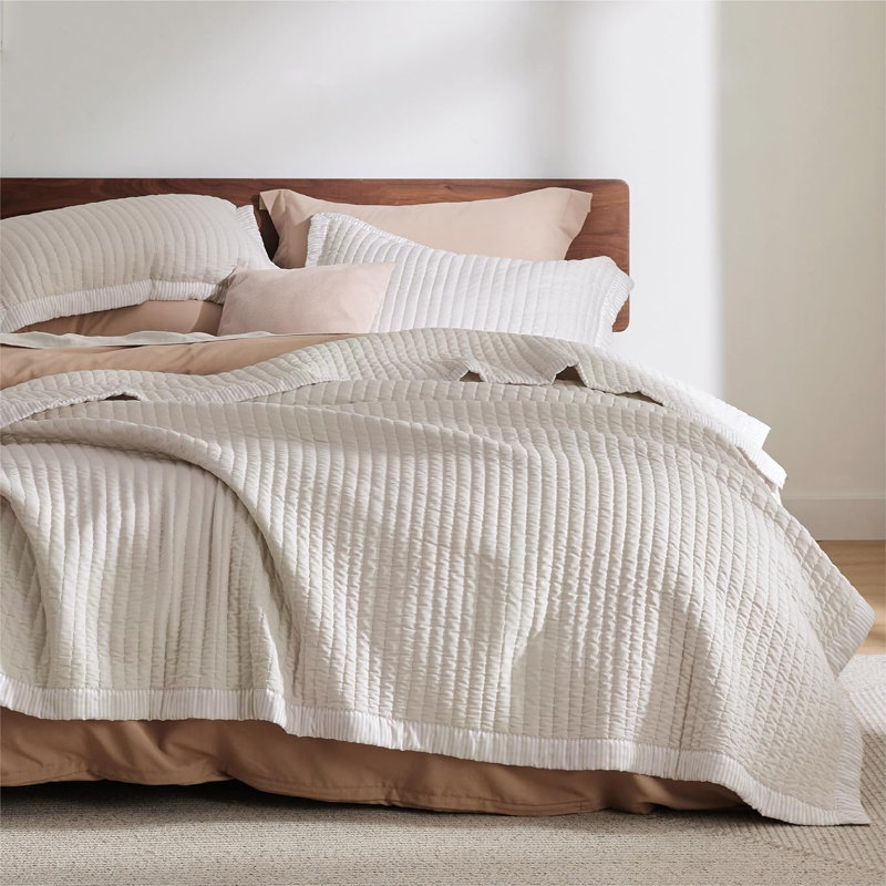 Ensemble de literie courtepointe légère, courtepointe à motif velours côtelé, Beige