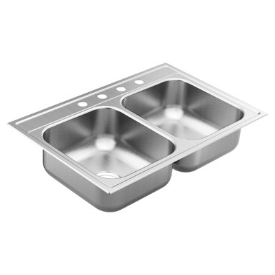 1800 Series Stainless Steel 33" L x 22" W Double Basin Drop-In Kitchen Sink