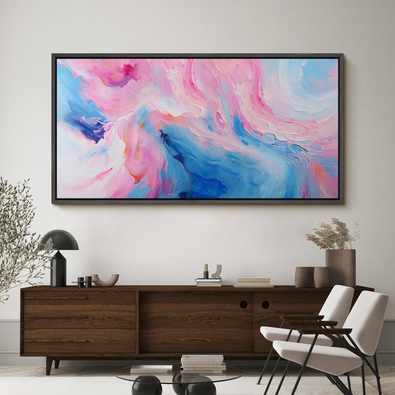 «Abstract Colorful Strokes Aurora Swirl», peinture abstraite encadrée sur toile, H 30 po x l 60 po, Noir, noir, noir, noir