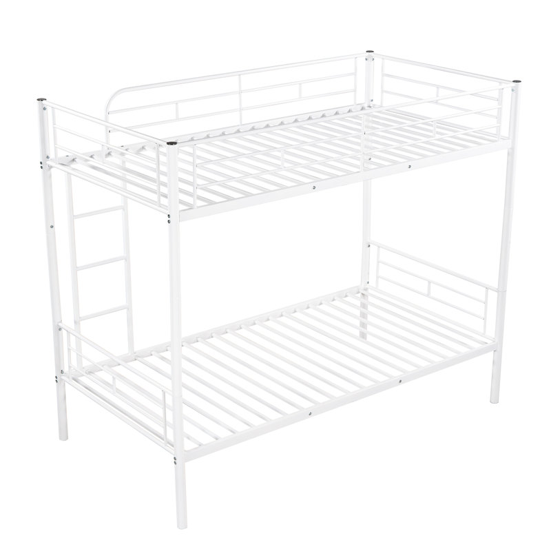 Lit superposé simple au-dessus d'un lit simple en métal blanc - système de support, s'adapte à plusieurs tailles de matelas, qualité de fabrication solide, agencement de chambre à coucher