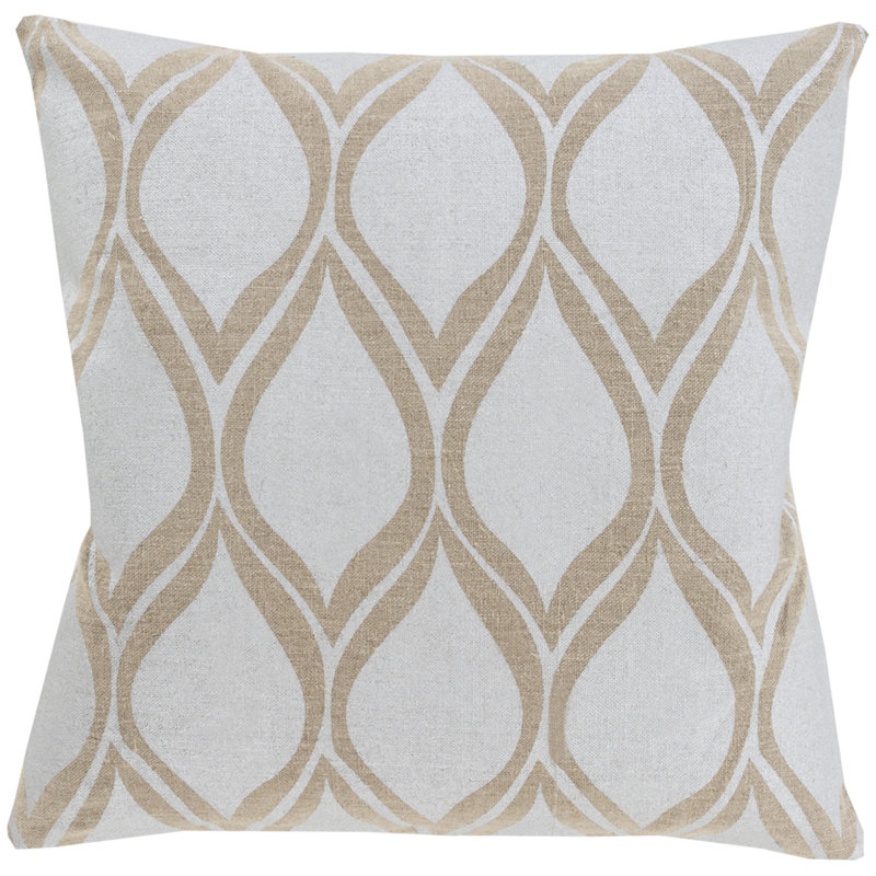 Stamped Geometric Pillow Cover, Down, 20" H x 20" W x 4" D, Light Gray/Beige