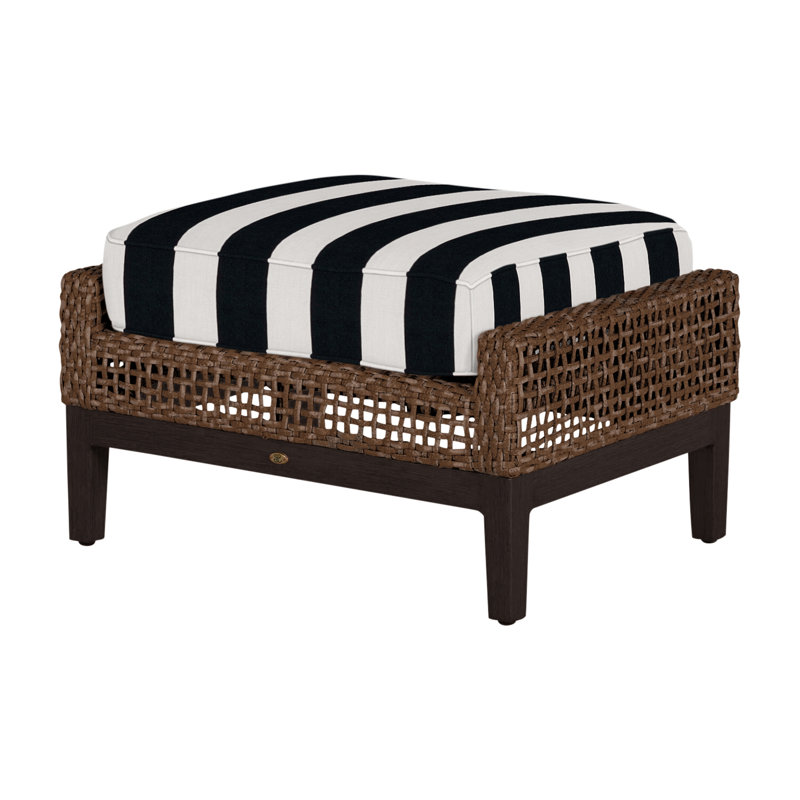 Repose-pieds péninsule tissé - acajou / châtaignier, Welt + bourre standard, Sunbrella® ‑ Cabana à rayures minuit