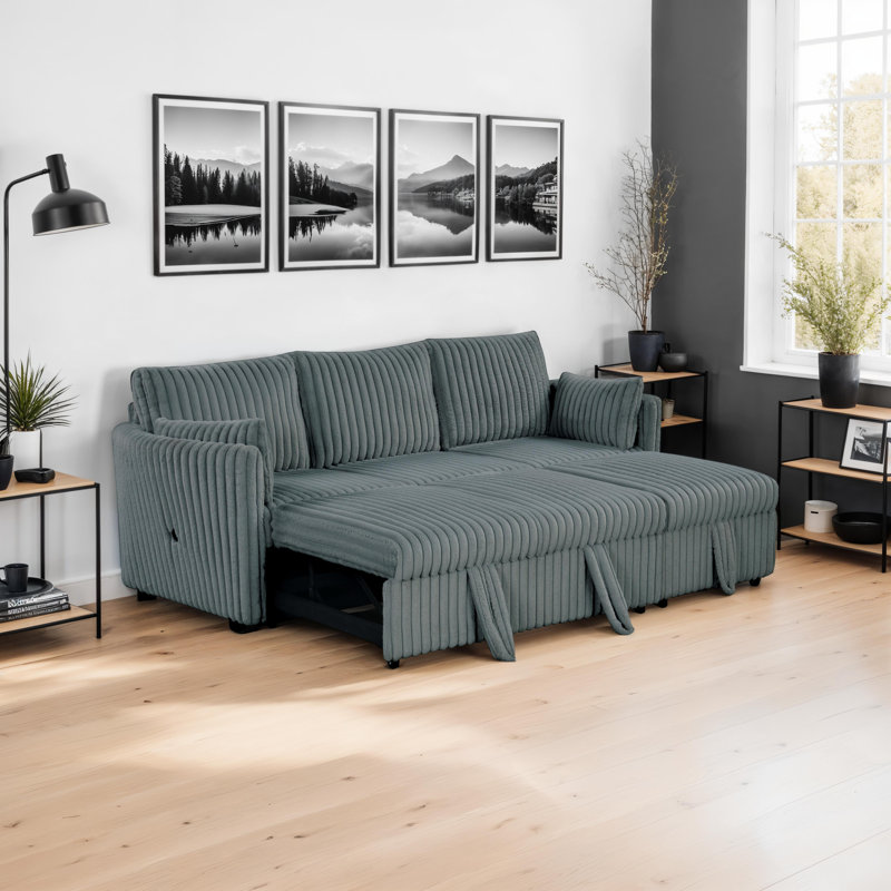Canapé-lit escamotable Cindi avec ports USB, Gris foncé