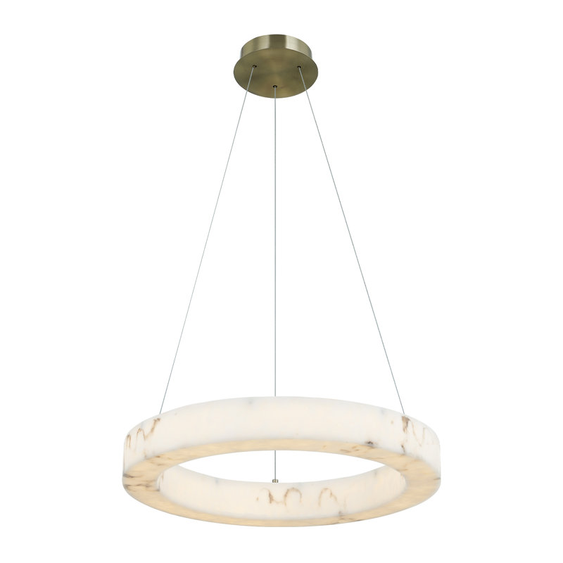 LumenAria - Medley LED Ring Pendant - Brushed Brass - Faux Alabaster Resin Shade, 124" H x 24" W x 24" D