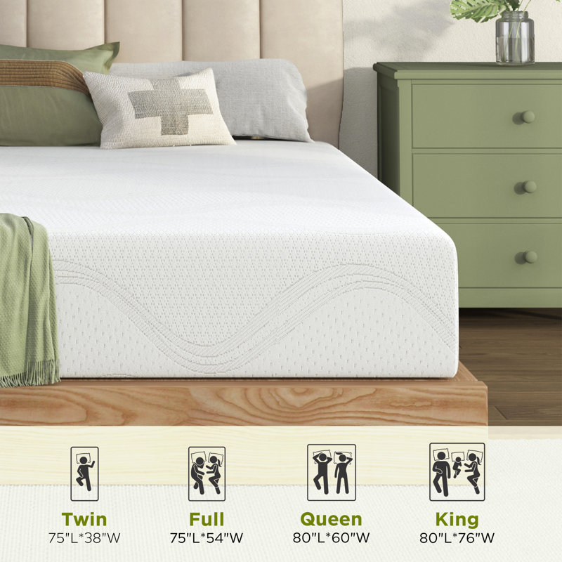 Matelas en mousse à mémoire de forme, matelas pour lit de 10 pouces, avec gel rafraîchissant au thé vert, 10, Grand lit
