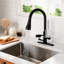 Robinet de cuisine 3 en 1 en acier inoxydable noir mat avec affichage de la température de la diode électroluminescente et pulvérisateur rétractable