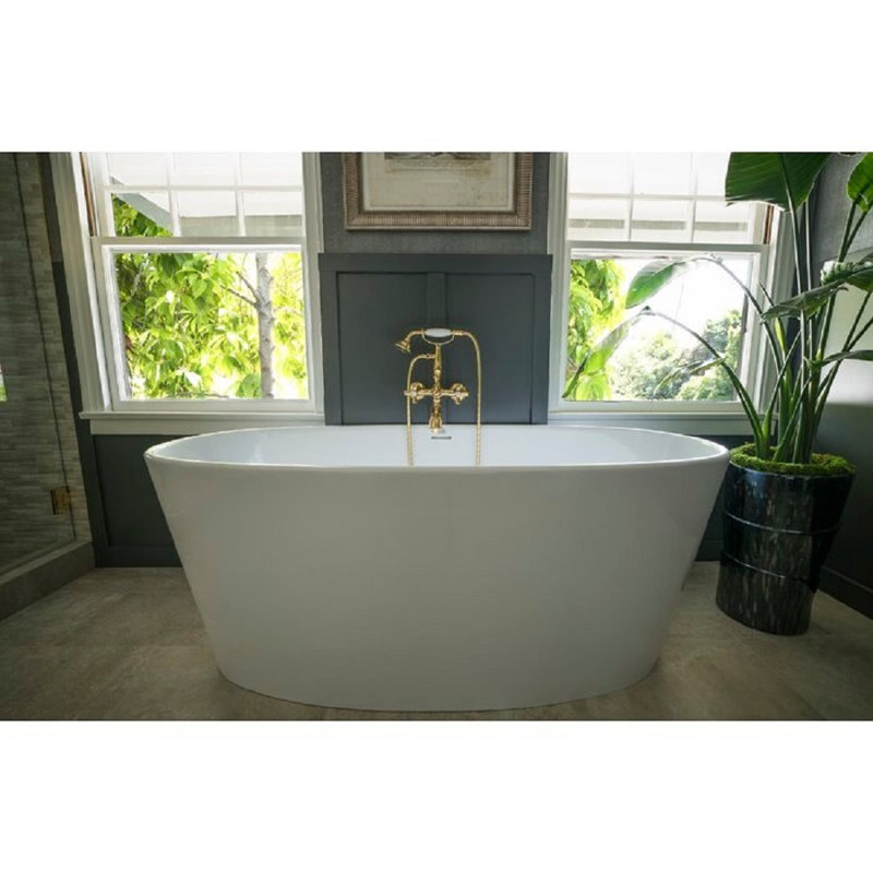 Newbury 62'' x 28'' Soaking Solid Surface Bathtub, Polished Brass, Matte White