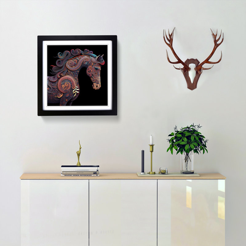 Pony Paisley - Single Picture Frame Print on Wood, Black