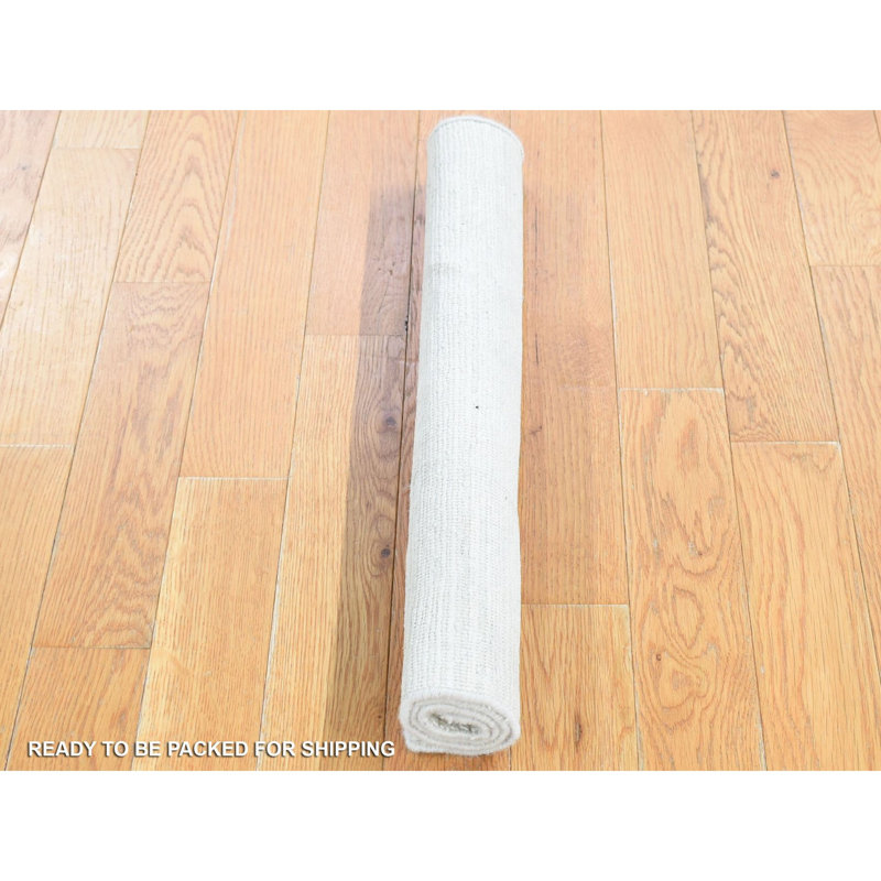 Tapis oriental carré 2 pi 1 po x 2 po 1 po ivoire, noué à la main avec de la laine texturée et des échantillons de fragr
