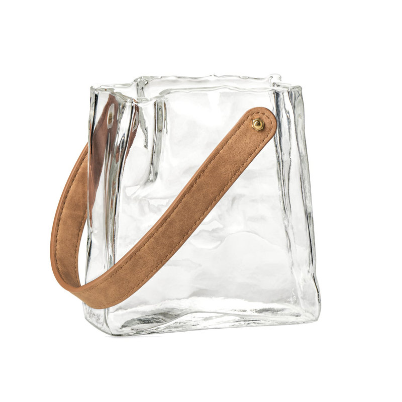 Liora Carry 6.5" Clear Textured Glass Handbag Vase, Clear