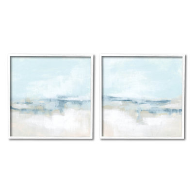 Abstract Blue Atmospheric Landscape 2 Piece Set White Framed Giclee Texturized Wall Art by June Erica Vess