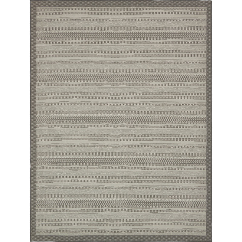 Tapis intérieur / extérieur rayé gris McLellen, Rectangle 9 pi x 12 pi 2 po